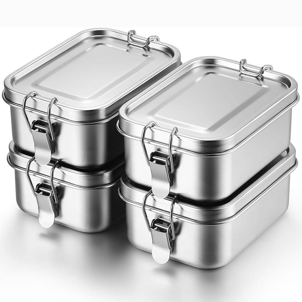 Food Storage With Lock - 4 adet paslanmaz çelik Bento kutusu