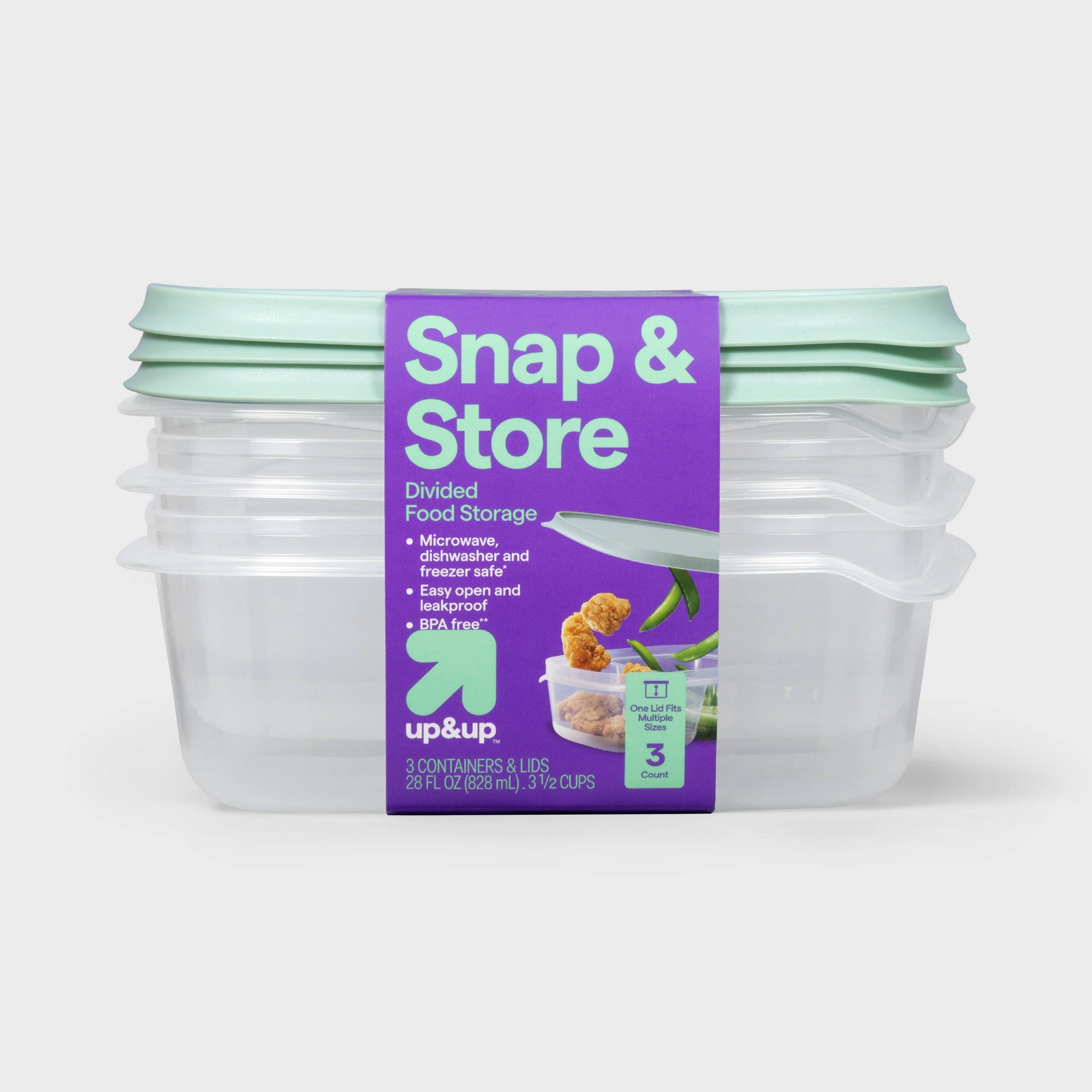 Food Storage Plastic Containers With Lids - 3 adet şeffaf plastik bölmeli dikdörtgen