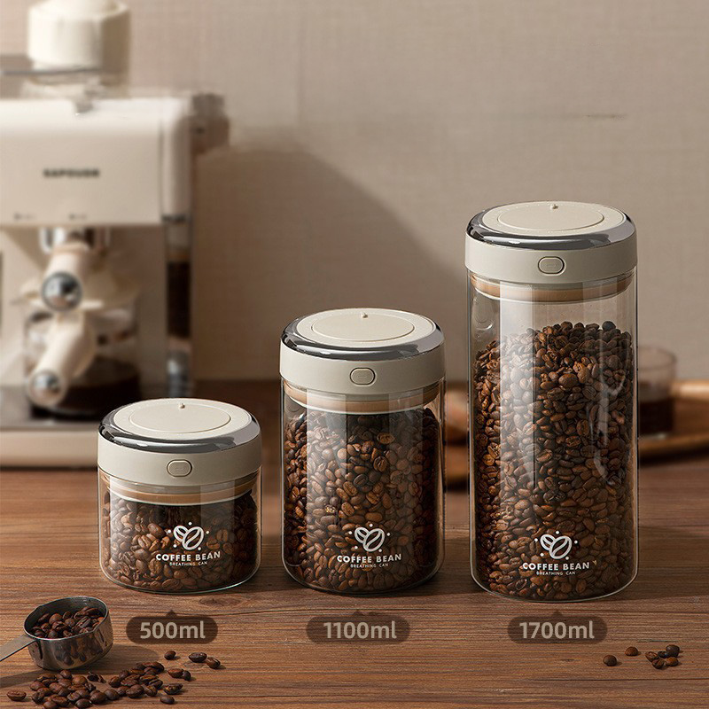 Food Storage Glass Jar - 500/1100/1700ml Kahve Çekirdekleri Vakumlu Kapalı Tank