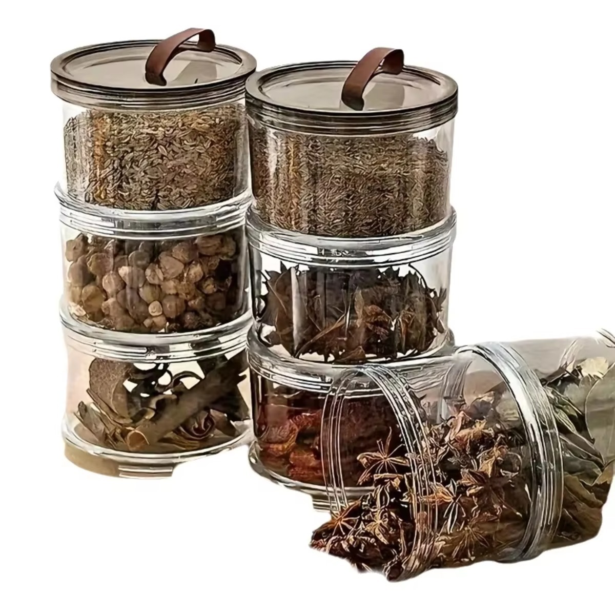 Food Storage Containers Plastic Box - 3 Katmanlı Yuvarlak El Tipi Baharat